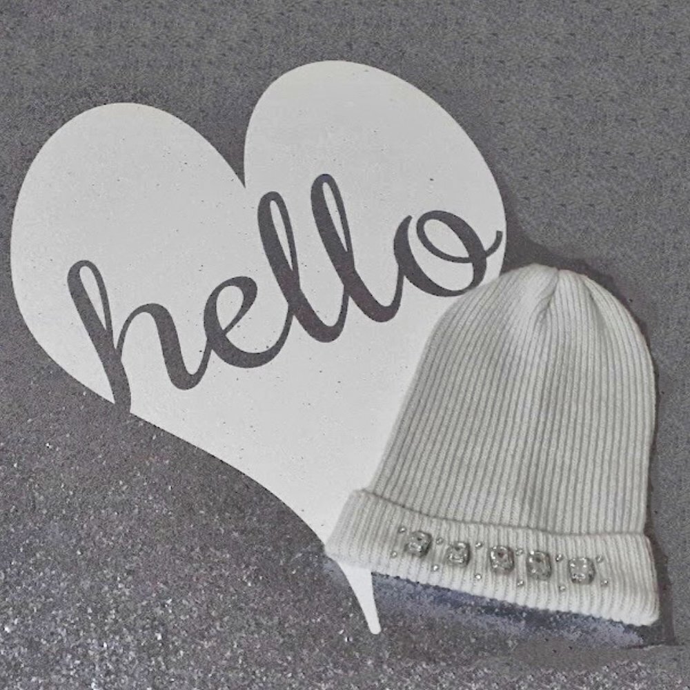 NWOT Indigo light grey beanie hat with crystal embellishments